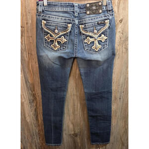 Miss Me Denim Blue Jeans Women Size 29 (29x30) Signature Skinny JP7057S sequin